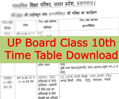 UP Board 10th Time Table 2022 Download